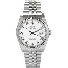 Rolex Men's Datejust Stainless Steel Fluted White Roman Dial