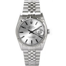 Rolex Men's Datejust Stainless Steel Fluted Silver Index Dial