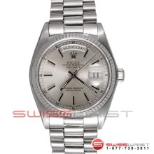 Rolex Men's White Gold Day Date President Silver Stick Dial 18039