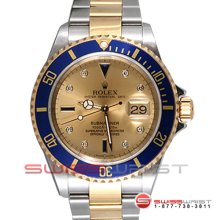 Rolex Submariner Two Tone Champagne Sapphire Serti-Blue Bezel 16613