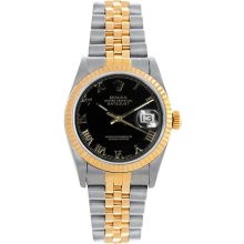 Rolex Women's Datejust Midsize Two Tone Fluted Black Roman Dial