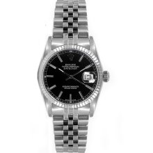 Rolex Women's Datejust Midsize Stainless Steel Fluted Black Index Dial