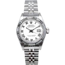 Rolex Women's Datejust Stainless Steel Fluted White Roman Dial