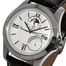 Rousseau Prelude Ii Mens 22 Jewel Automatic Mechanical Ss Watch Blk Leather