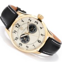 S. Coifman Men's Quartz Stainless Steel Case Leather Strap Watch GOLDTONE