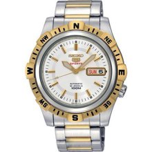 Seiko 5 Sports Srp142 Men's Two Tone Stainless Steel 24 Jewels Automatic Watch