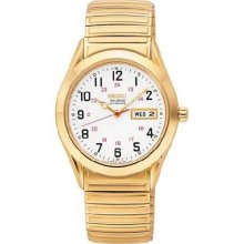 Seiko Men's Gold Tone Dress White Dial Expansion Bracelet Railroad Approved SGG746