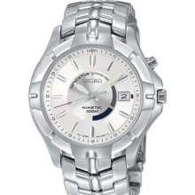 Seiko Men's Kinetic Date Silver & White Dial Stainless Steel SKA401