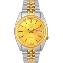 Seiko Men's Two Tone Seiko 5 Automatic Dress Watch Gold Dial SNXJ92