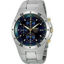 Seiko Men's Two Tone Titanium Chronograph Blue Dial SND449