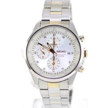 Seiko Men's Two Tone Quartz Chronograph Silver Tone Dial SNDC83