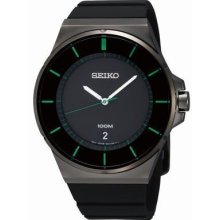 Seiko Sgeg23 Green Analog Black Ion Plated Stainless Steel Silicon Watch