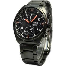 Seiko SNN237 Black Stainless Steel Chronograph Quartz Link Bracelet