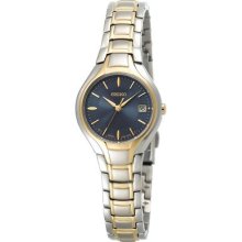 Seiko Women's $270 Two-tone Ss Sport Watch, Beautiful Blue Dial, Date Sxda34