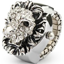 Silver Lion Case Metal Ring Watch