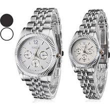 Silver Pair of Alloy Analog Quartz Couple's Watches