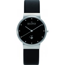 Skagen 355lslb Mens Black Leather Watch Rrp Â£109