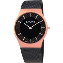 Skagen Black & Rose Gold Titanium Carbon Fiber Mesh 803XLTRB