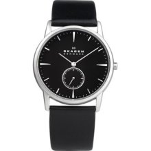 Skagen Men's 958XLSLB Black Leather Quartz Watch with Black Dial