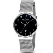 Skagen Men's Black Dial Stainless Steel Mesh Band