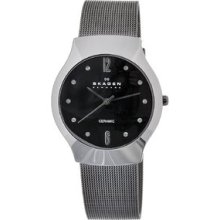 Skagen Women's Ceramic Black Dial Steel Mesh Strap