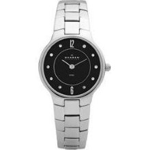 Skagen Women's Stainless Swarovski Accented Watch - Bracelet - Black Dial - 572SSXB