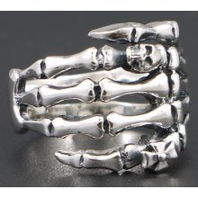 Skeleton Hand With Skull & Cross 925 Sterling Solid Silver Mens Ring Size 13.25
