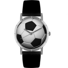 Soccer Lover Black Leather And Silvertone Photo Watch #R0840007 ...