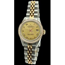 SS & gold champagne roman dial women watch rolex datejust jubilee