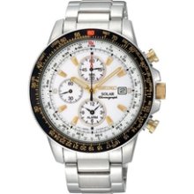 SSC011P1 - Seiko Flightmaster Solar Chronograph 100m Dual Tone Pilots Watch