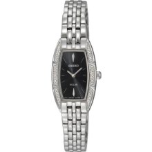 Stainless Steel Case Solar Quartz Black Dial Swarovski Crystals