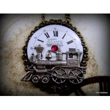 Steam Punk Necklace, Clockwork Watch Face, Locomotive