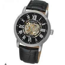 Stuhrling Original 1077.33151 Mens Classic Delphi Venezia Automatic Skeleton with Stainless Steel Case on Black Leather Strap and Black Dial
