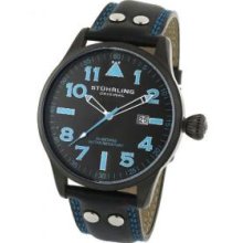 Stuhrling Original 141.33551 Mens Eagle Watch on a Black PVD Coated Stainless Steel Case with Black Dial with Swiss Blue Tipped White Hour and Minute Hands