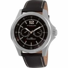 Stuhrling Original 176C.33151 Mens Multifuction Stainless Steel Case with Black Dial on Black Leather Strap