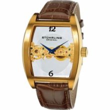 Stuhrling Original 303.3335K31 Mens Automatic with Yellowgold Caseandamp;#44; Yellowgold Bridge and Brown Strap