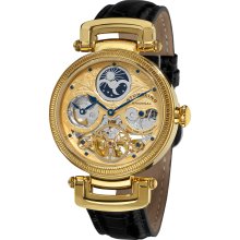 Stuhrling Original Watches Men's Magistrate Gold Tone Dial Black Leath