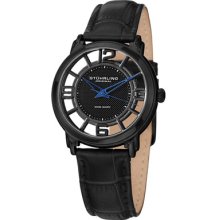 Stuhrling Original Watches Women's Black Dial Black Leather Black Lea