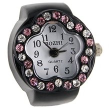 Stylish Plum Flower Shaped Analog Ring Watch (Black)