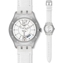 Swatch Yts401 White Dial Men's Leatherette Watch