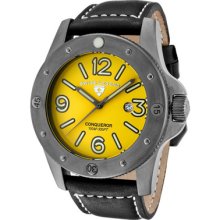 Swiss Legend Men's Conqueror Yellow Dial Gunmetal Ip Case Black Leathe