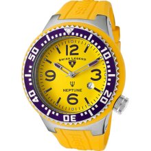 SWISS LEGEND Watches Men's Neptune Yellow Dial Purple Bezel Yellow Sil