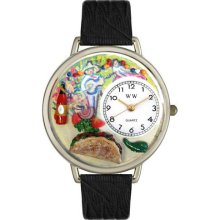 Taco Lover Black Leather And Silvertone Watch #U0310015