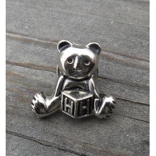 Teddy Bear Lapel Hat Pin Letter H Toy Block Silver Tone