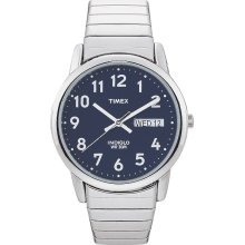 Timex Mens Calendar Day/Date Watch w/Silvertone Case, Blue Dial & ST Expansion Band
