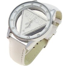 Trendy Hollow-Out Triangle Dial Cool Wrist Watch (Full White) - White - Leather