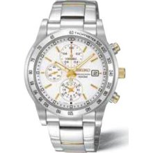 Two Tone Quartz Chronograph Tachymeter Silver Tone Dial