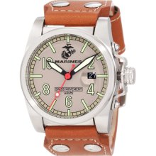 U.S. Marine Corps WA113 Men's Armor Beige Dial Brown Leather Strap Swi