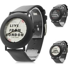 Unisex Leather Analog Quartz Wrist Watch 0687O (Black)