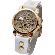 Unisex Mechanical Watch with a real handmade leather band (white)